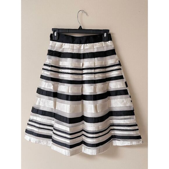 Moon Womens Lined Organza Circle Midi Skirt White Black Striped Sz S - Picture 3 of 15